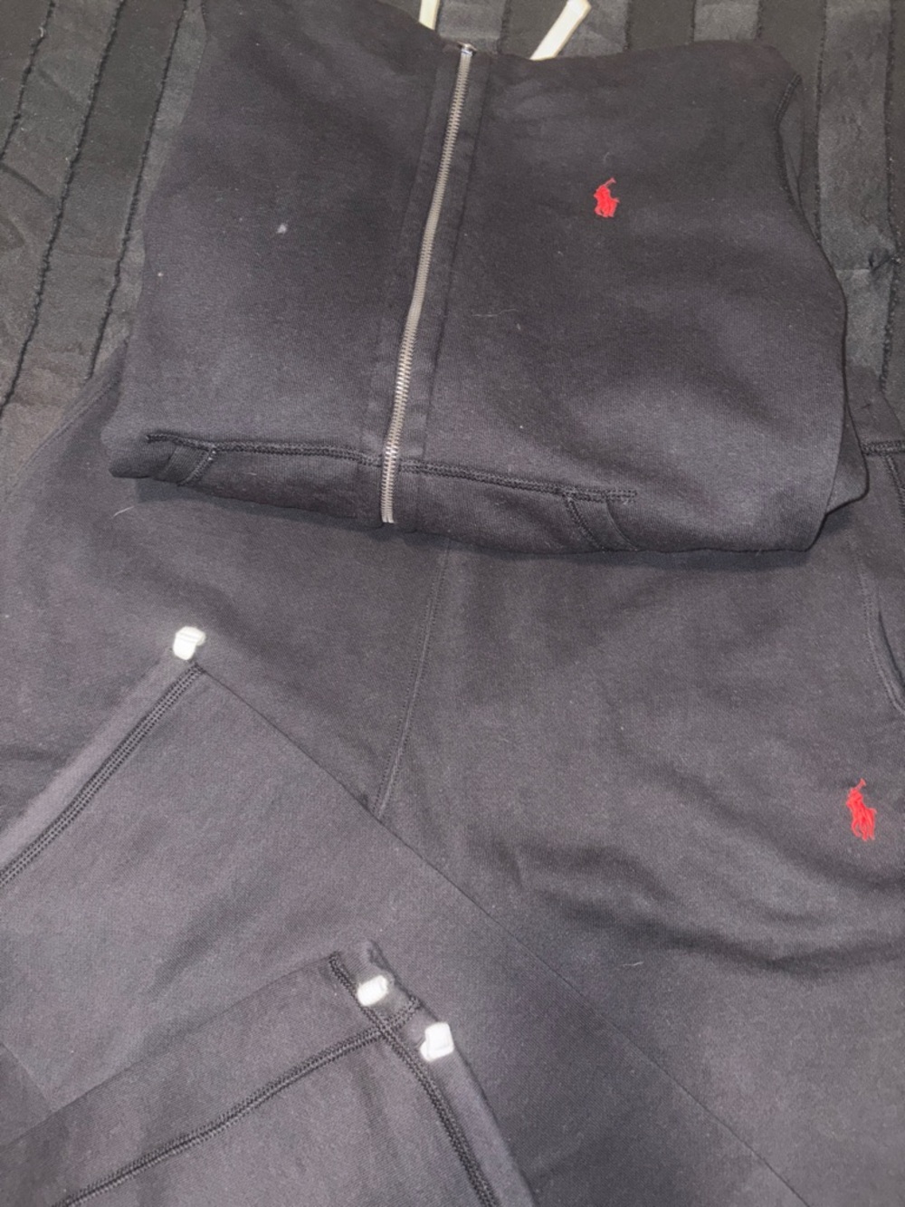 Ralph Lauren Black Hoodie and Sweatpants Set with Red Pony Logos